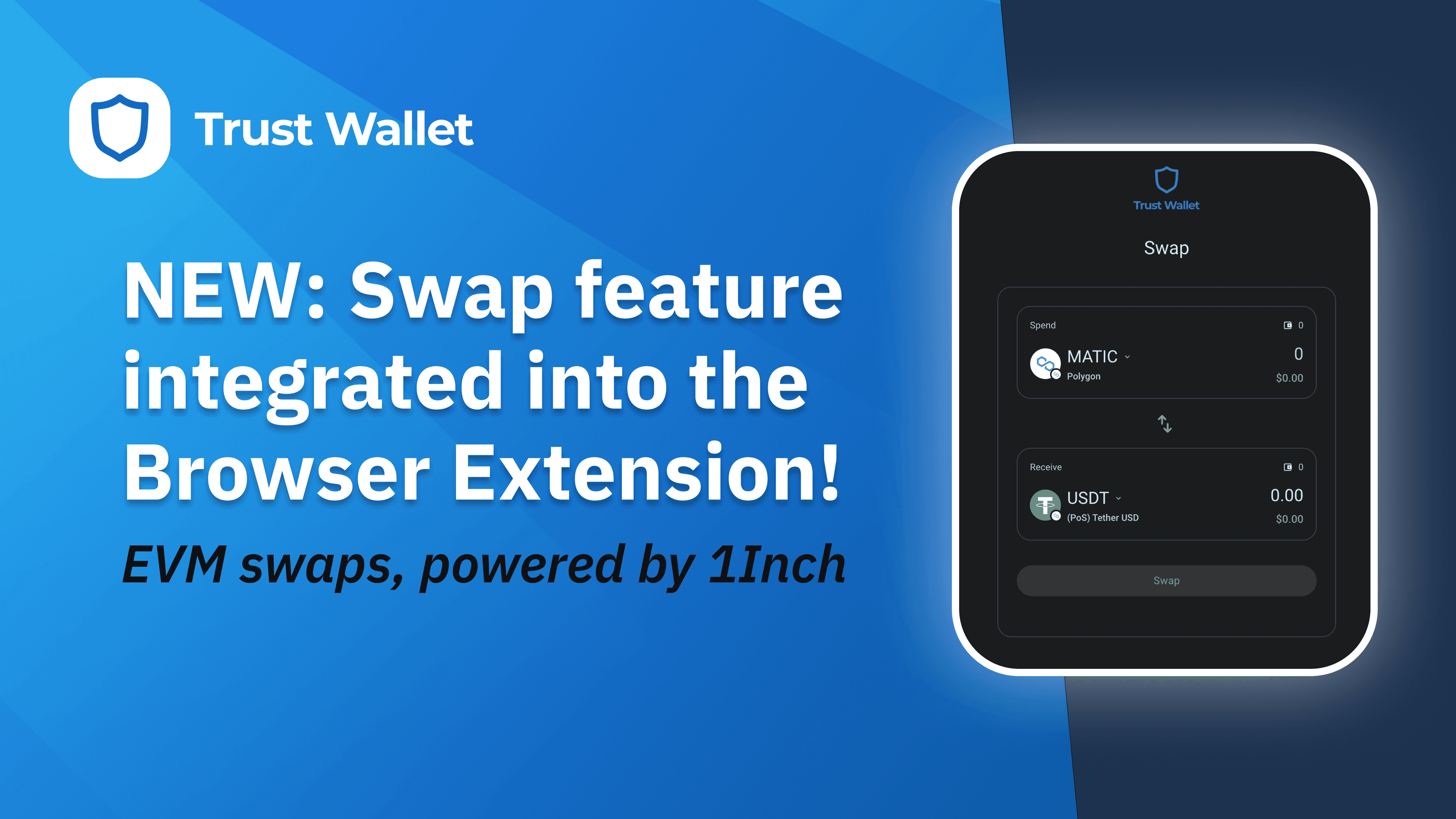 Seamless Swapping with 1inch Integration using Trust Wallet Browser Extension