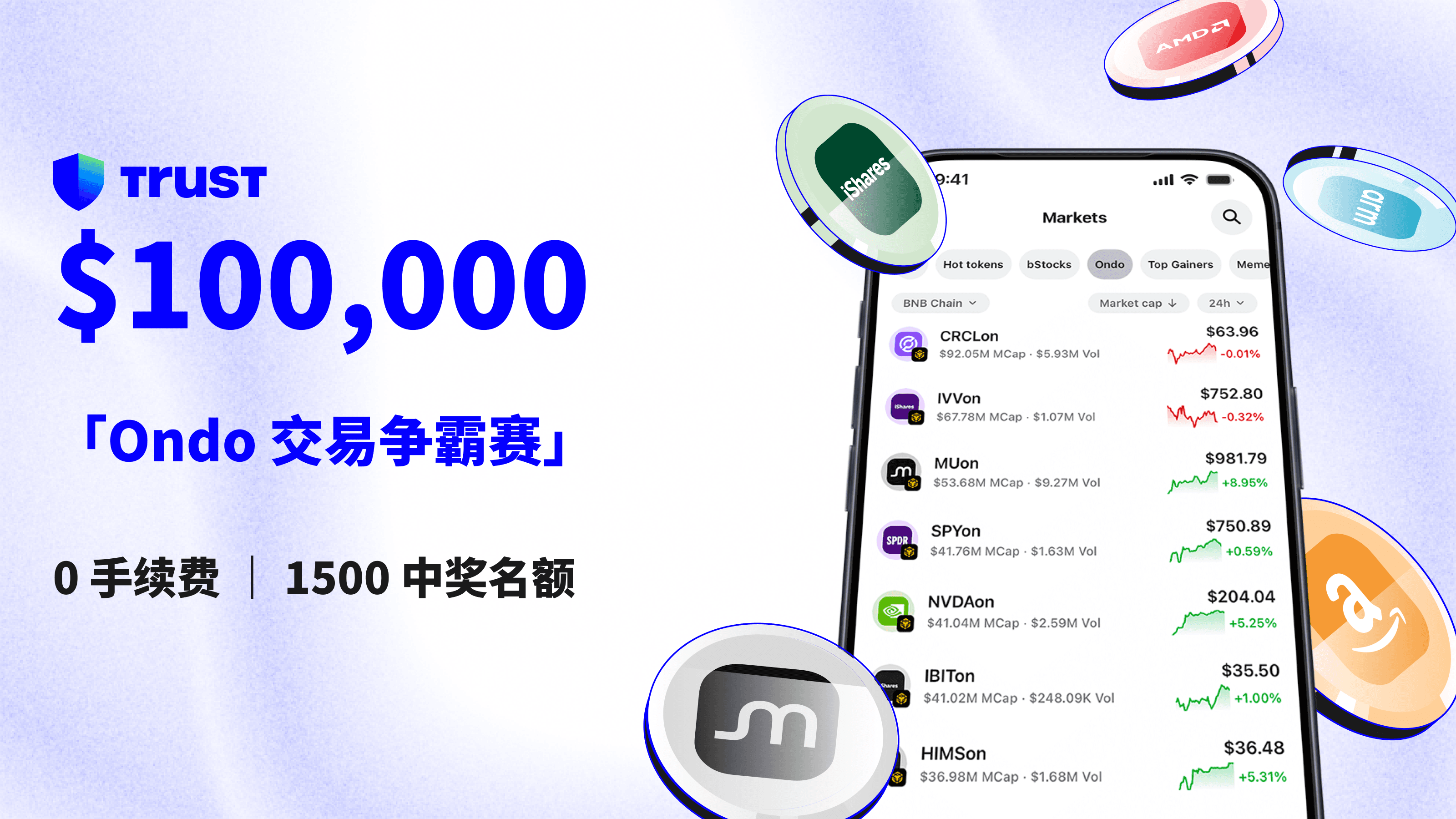 Ondo交易争霸赛:0手续费交易Ondo美股代币,瓜分$100,000