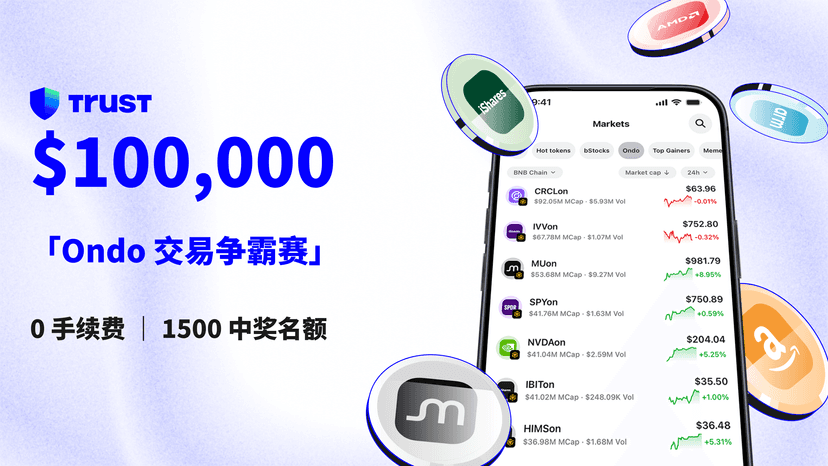 Ondo交易争霸赛:0手续费交易Ondo美股代币,瓜分$100,000